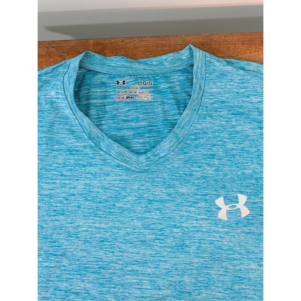 Under Armour Women's Vneck Athletic Top - Ether Blue/White - Heat Gear - Size L